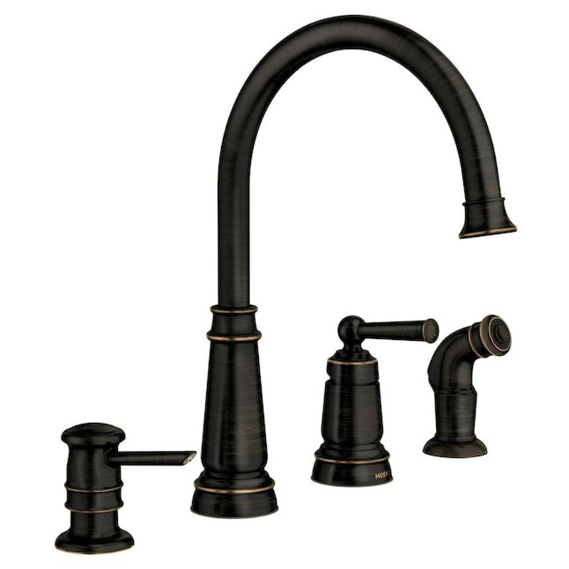 Moen Edison Single Handle Deck-mount Kitchen Faucet (Soap Dispenser Included) ( Side Sprayer Included ), Bronze