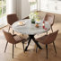 45" Round Marble Dining Table Set For 4 With Upholstered Chairs, Space-saving Modern Style