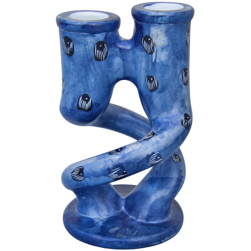 Handcrafted Blue West-African Soapstone Candleholders