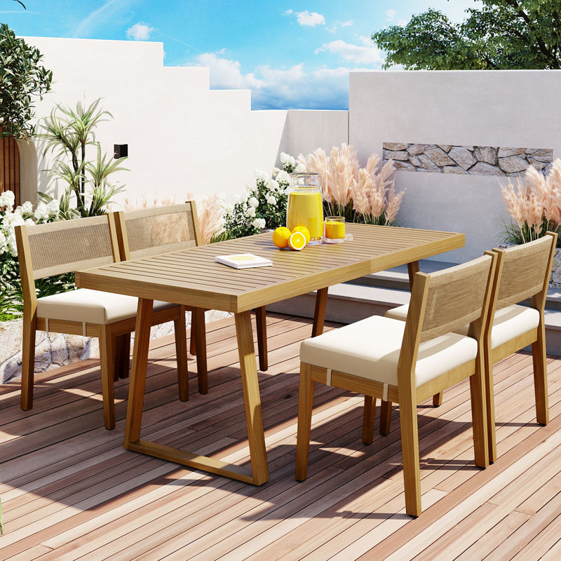 Table et chaise d'extérieur en bois avec coussins rembourrés pour la vie