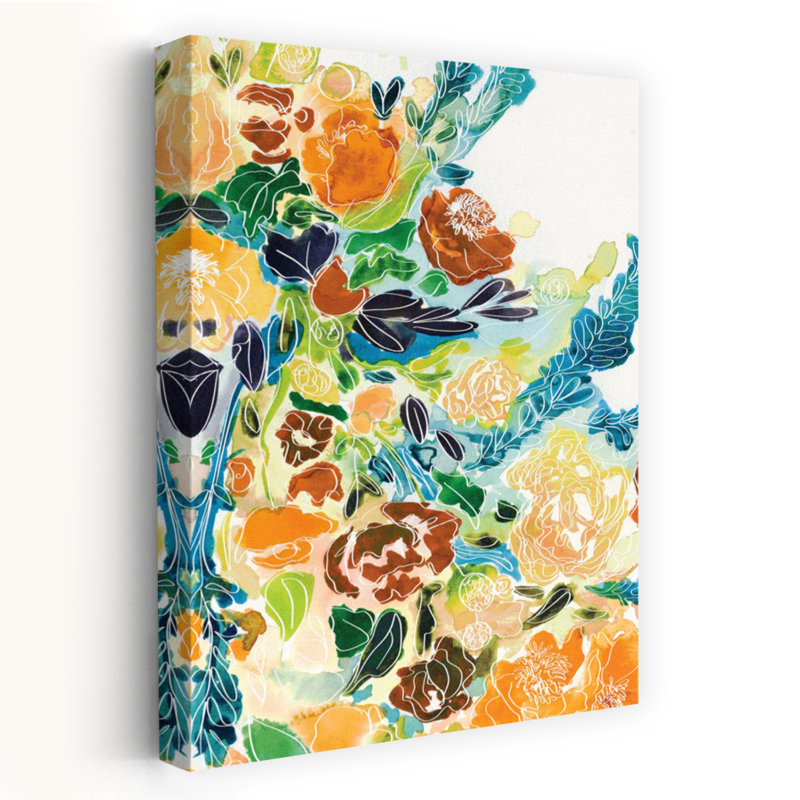 Marigold Bunch, art contemporain abstrait fleur de souci, H 24 po x l 16 po