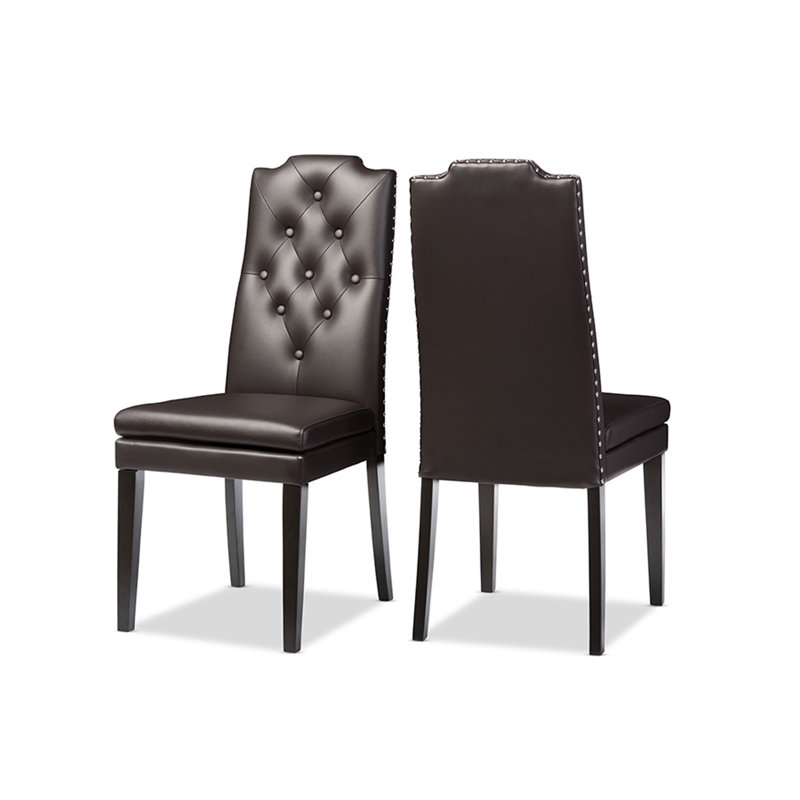 Chaise parsons capitonnée et capitonnée en blanc, Brun foncé