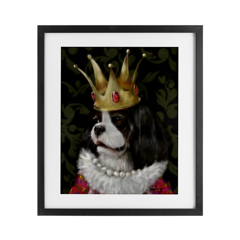 «Queenie Dog» avec couronne dorée, reproduction encadrée sous verre, conception de Mary Sparrow, H 21 po x l 17 po