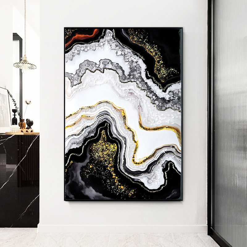 、、、、、 Décor de couloir moderne - Toile de luxe en perle de cristal en noir et gris. Étiré sur un cadre solide, aucun assemblage requis, convient à plusieurs espaces