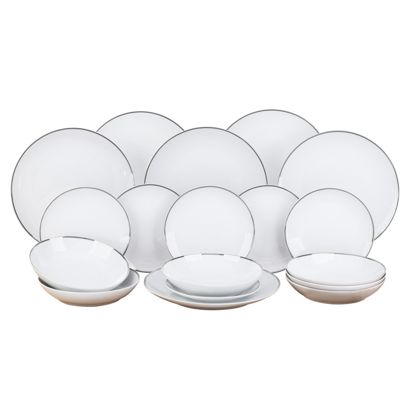 18pc 3mm Band Dinner Set, Platinum