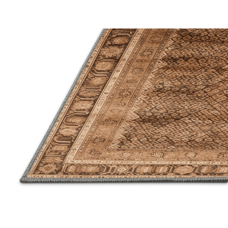 Machine Washable Persian Brown Area Rug, Round 5'