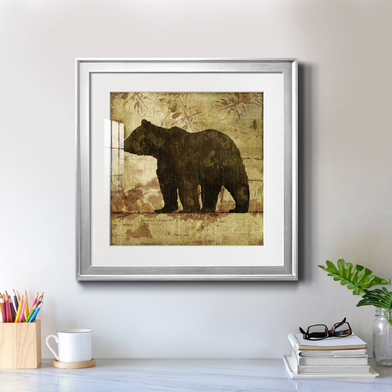 Ours champêtre - peinture encadrée, H 17,5 po x l 17,5 po x P 1,5 po, Papier avec cadre argenté