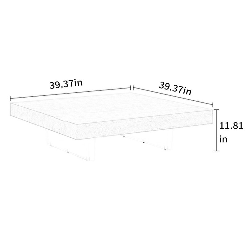Floating Square Coffee Table Imitation Travertine, 11.81" H x 39.37" W x 39.37" D