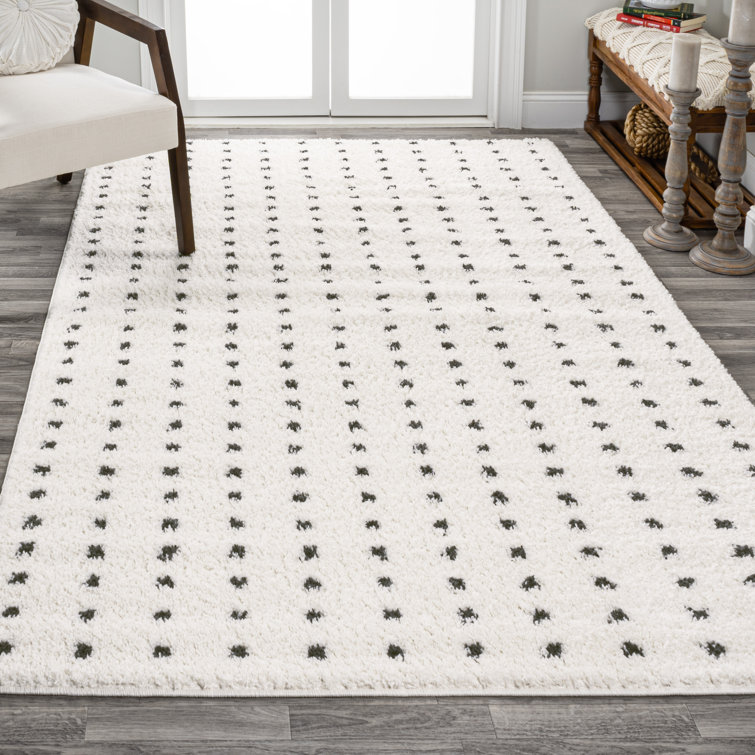 Pele Modern Geometric Dot Shag White/Gray Rug