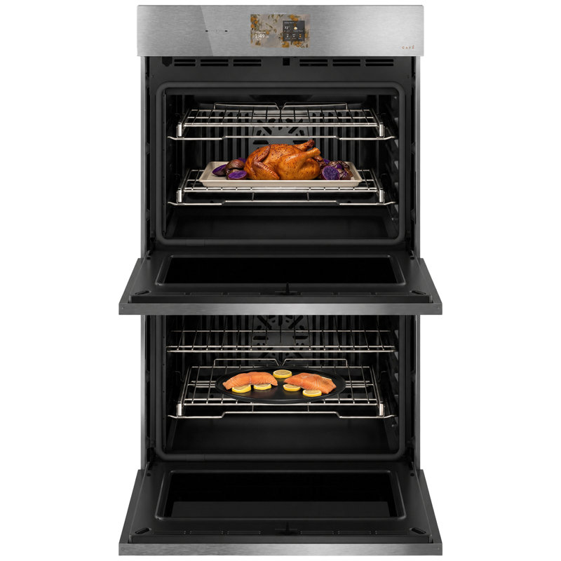 Cafe 30" Smart Built-in Convection Double Wall Oven with In-Oven Camera and Voice-to-Open/Push-to-Open Door in Platinum Glass