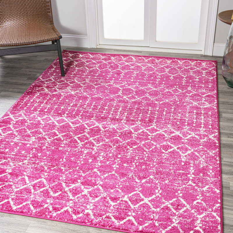 Tapis marocain Kateshia HYPE Boho Vintage Diamond Fuchsia / Ivory, Rectangle 7 pi 9 po x 10 pi