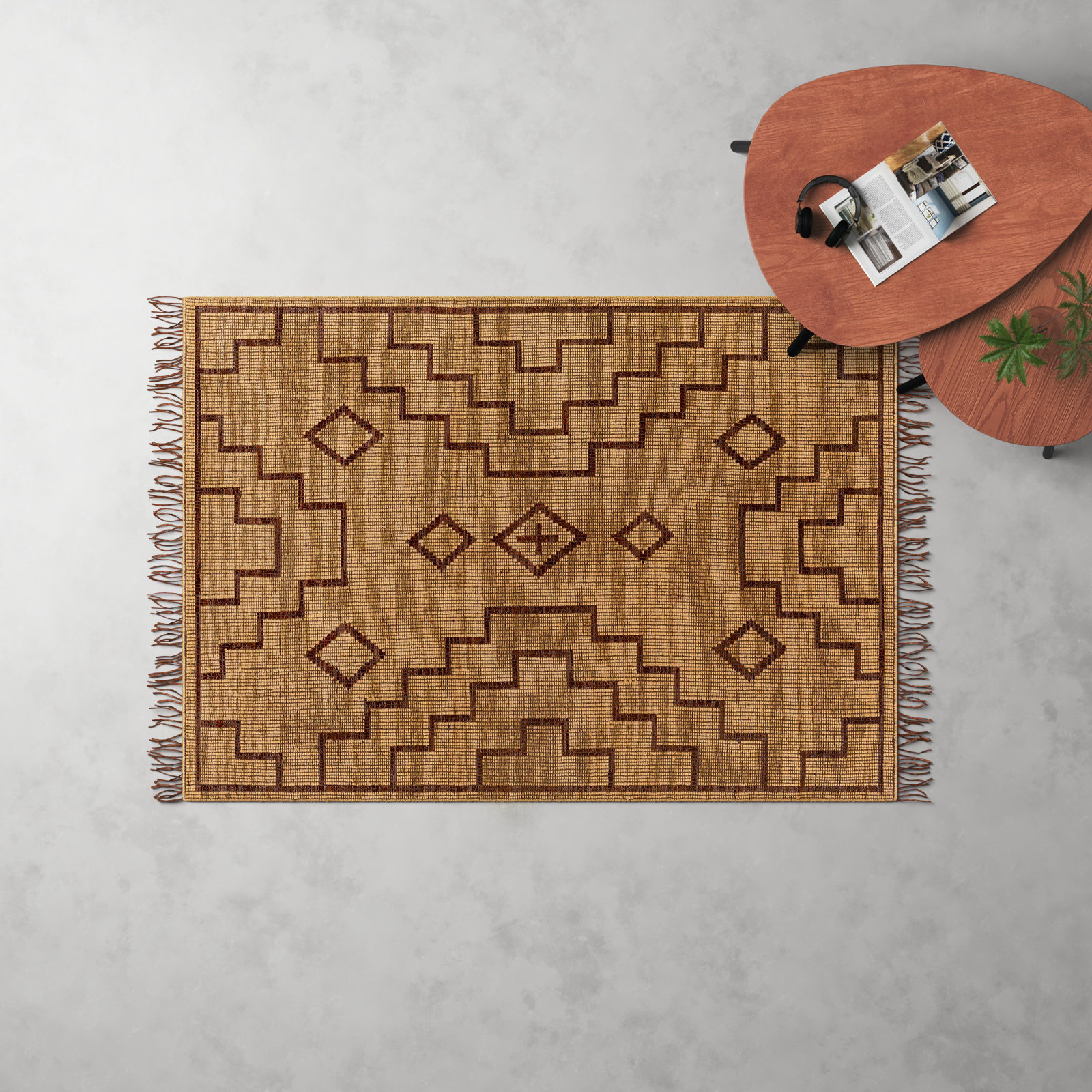 Alfi Handmade Tan Rug, Rectangle 2' x 3'