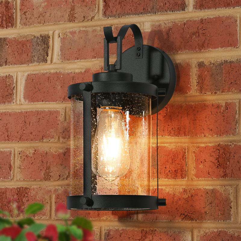 Lanterne murale d'extérieur en verre grainé noir H 12,2 po