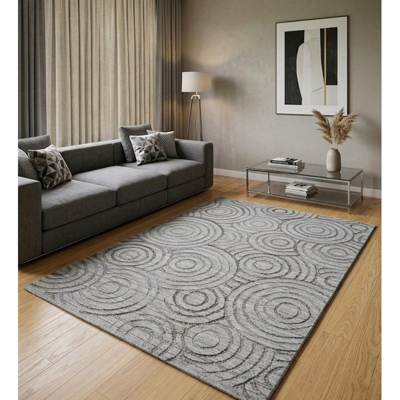 Hand Woven Overtufted Kilim Geometric Polypropylene Light Gray Rectangle Indoor Area Rugs, Rectangle 4' x 6'