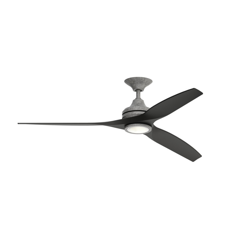 Spitfire 60 inch Indoor/Outdoor Ceiling Fan with LED Light Kit - Galvanized with Koa blades, Galvanized, Koa