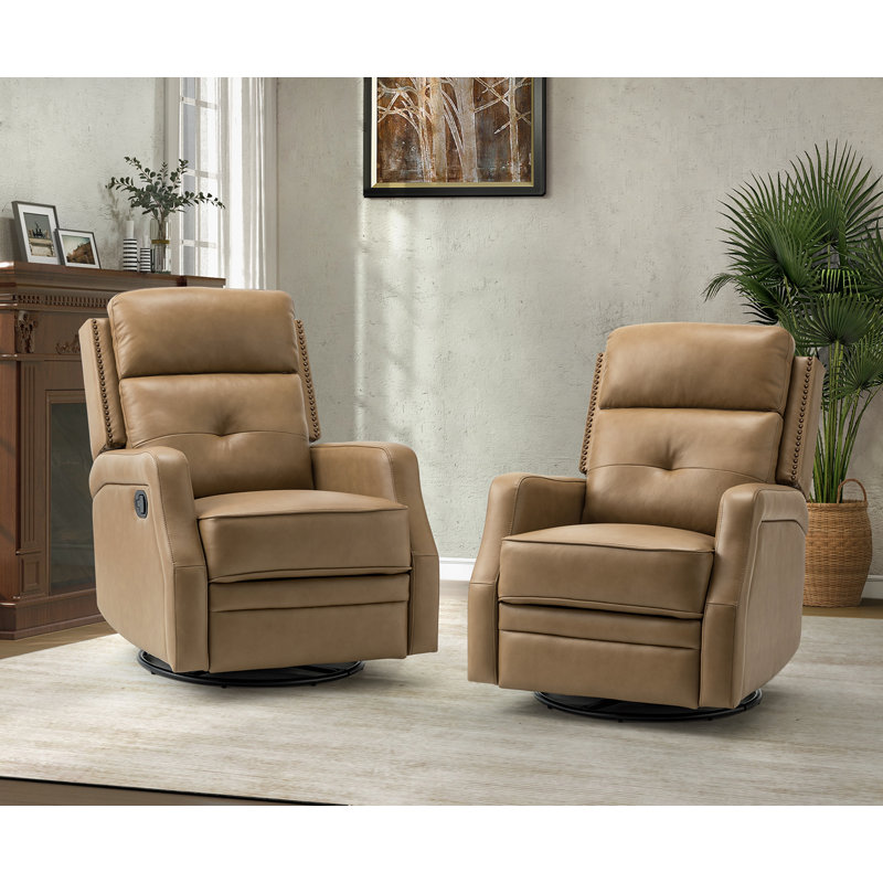 Rudisill Transitional Genuine Leather Swivel Rocker Manual Recliner(Set of 2), Taupe Genuine Leather