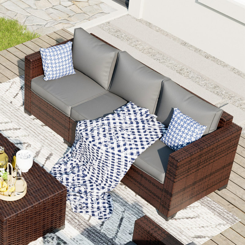 Canapé de patio 70 po de large avec coussins 70 po, Gris, Brun