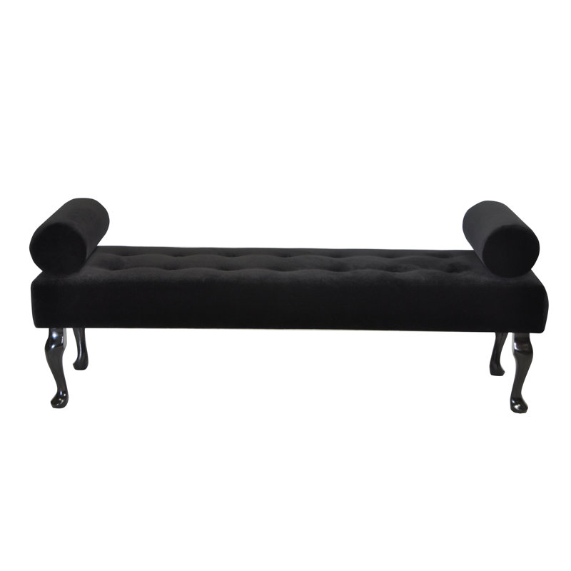 Glamour Velvet Upholstered Bench, Black/Cayenne Plush