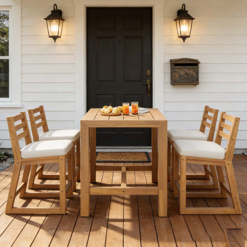 5-Piece Rustic Patio Bar Set, Light Teak