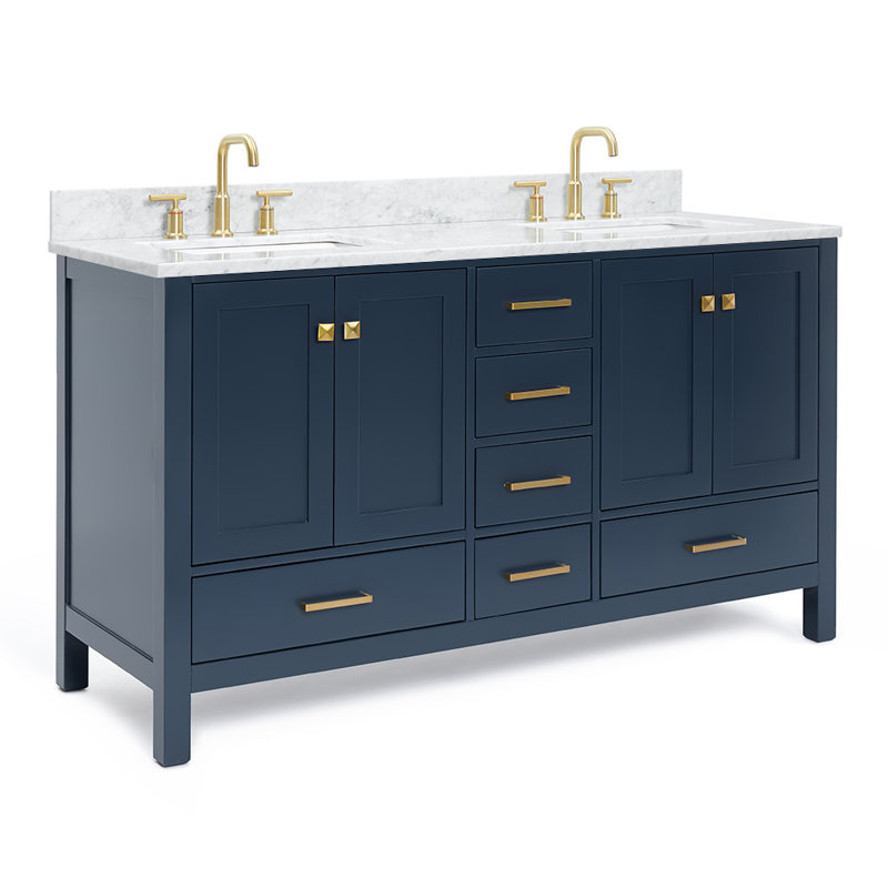 Ensemble de meuble-lavabo double 61 po Flynt, Bleu minuit