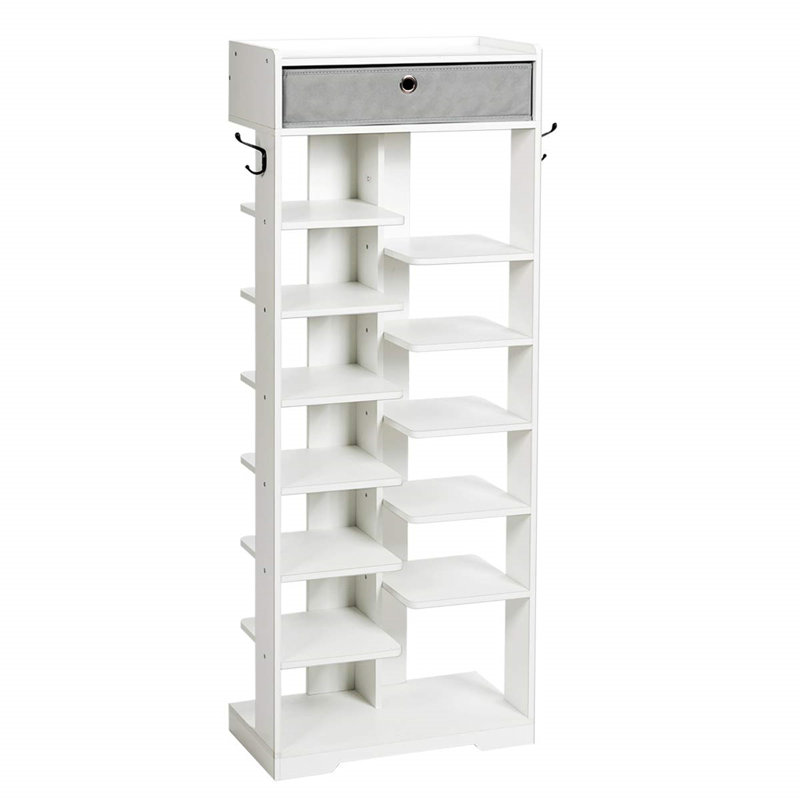 13 Pair Shoe Rack, White/Grey
