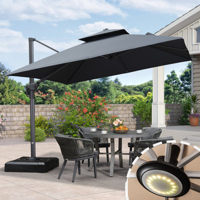 10' Square Cantilever Umbrella With Base And Soft Colors ChangIng Light for Umbrella,Gray