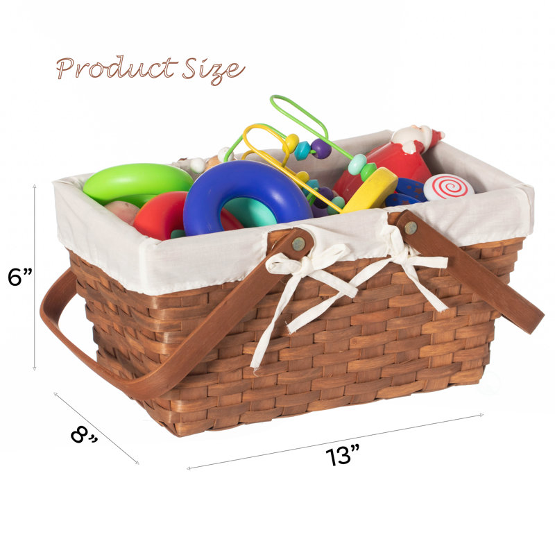 Rustic Brown Woodchip Picnic Basket with White Liner