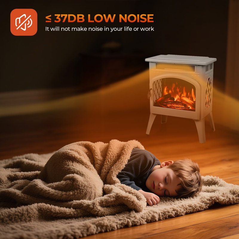 "17" Electric Fireplace Heater With Remote – Cathedral Design, Customizable Flame & Log Colors, Adjustable Brightness/heat, Overheat Protection (beige)