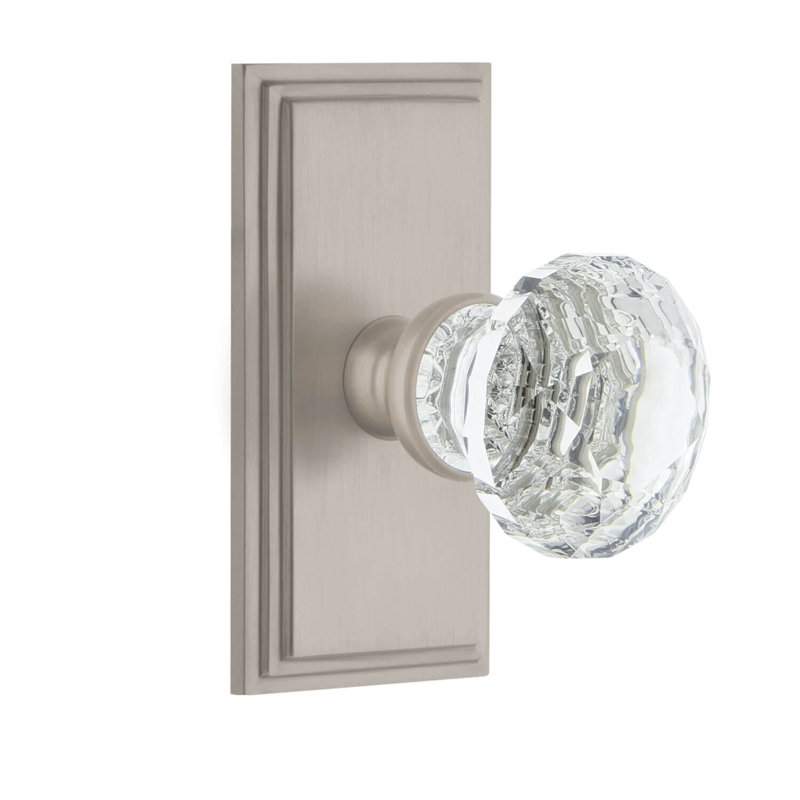 Grandeur Concealed Screw Mechanism Geometric Knob with Rectangle Rosette, Satin Nickel, 2.75"