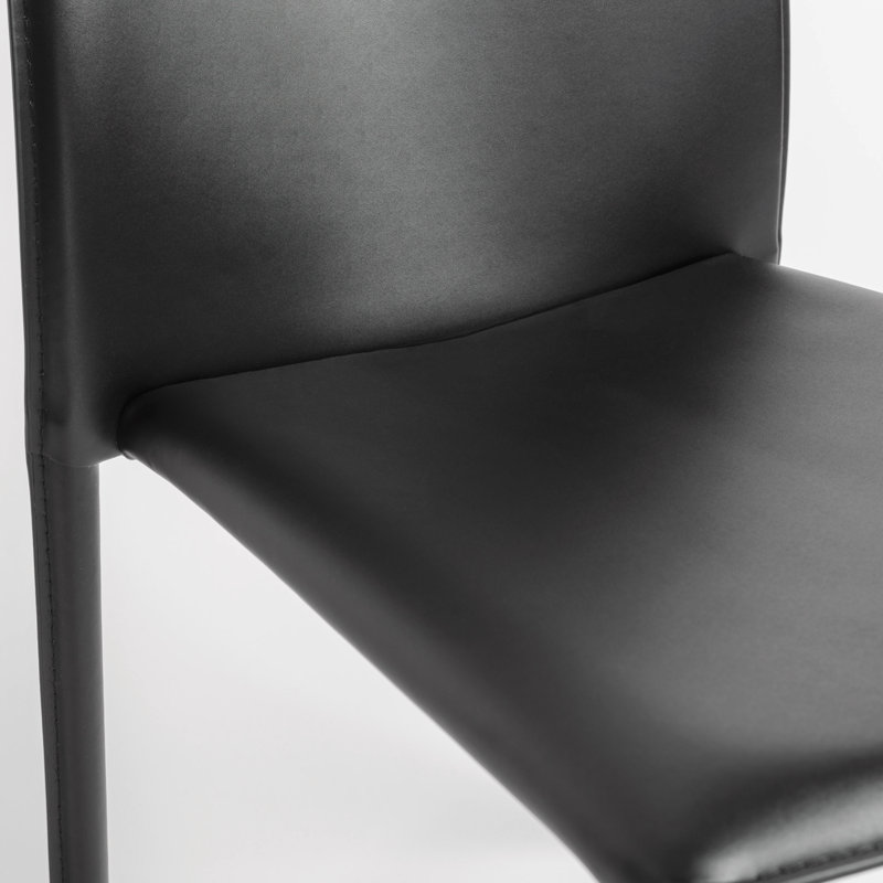 Sokol 18.5'' H Faux Leather Upholstered Metal Stacking Chair, Black Faux Leather