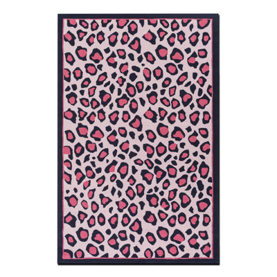 Pink Leopard Patterned Woven Base Rug