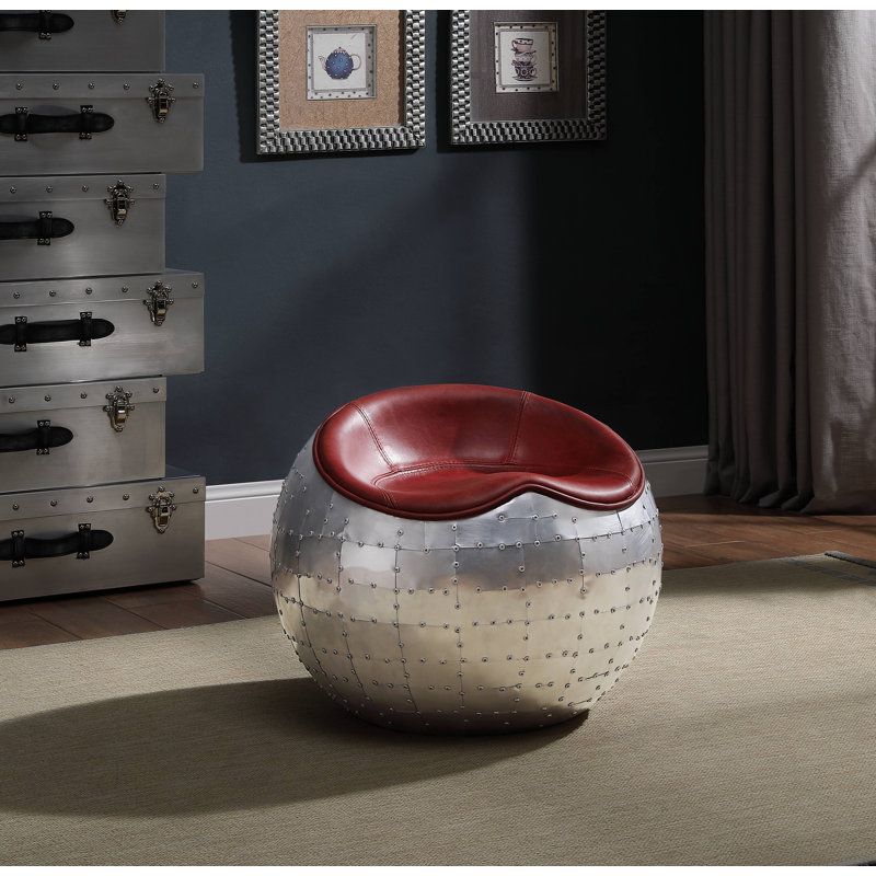 Repose-pieds standard sans accoudoir rond de 23 po Wesley Industrial, Cuir véritable rouge