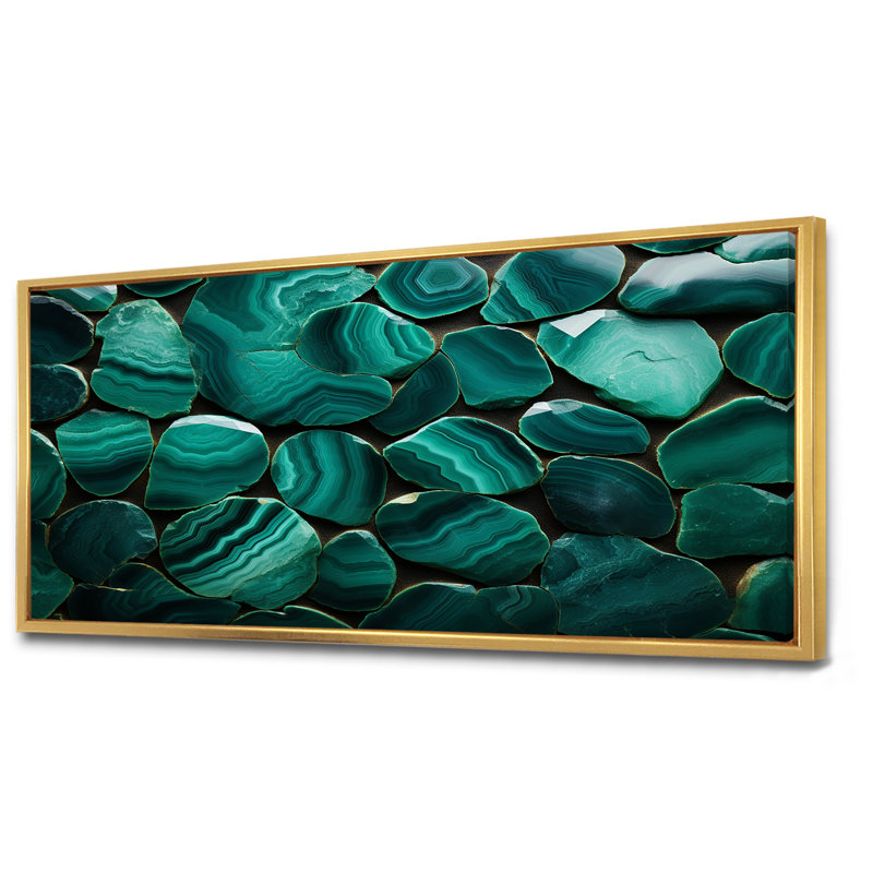 Vert émeraude pierre Amazonite géode II - art mural pierre géode, H 28 po x l 60 po x P 1,5 po, Cadre flottant doré