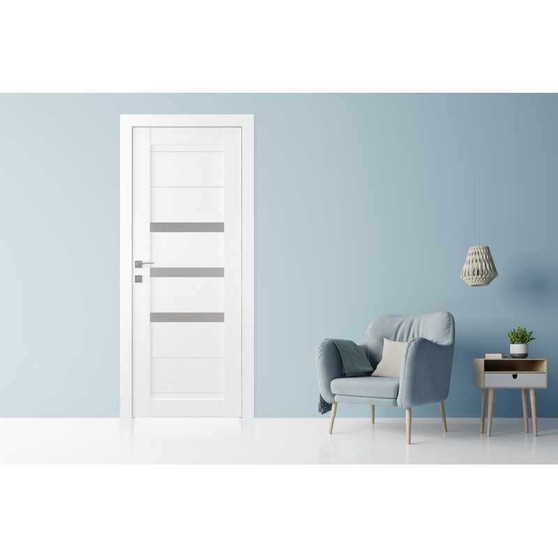 Porte standard en bois manufacturé lambrissé et verre préfini, 35,87 po x 83,23 po, Blanc