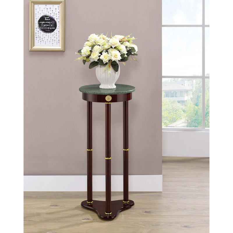 Table d'appoint d'appoint avec plateau rond - Présentez la grâce et la sophistication de vos plantes, d'une hauteur de 27,5 pouces, d'une profondeur de 12 pouces, d'une finition en bois franc asiatique de marbre pour la présentation des plantes ajoute de la verdure à la maison.