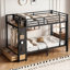 Lit superposé simple en métal au-dessus de simple TG avec rangement intégré et panneau perforé personnalisable en noir élégant-129420105