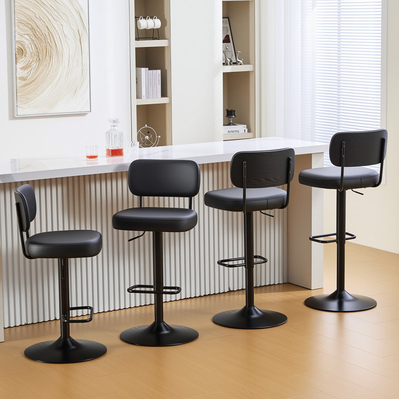 Tabourets de bar pivotants à hauteur ajustable 360 ° avec dossier rembourré, Noir