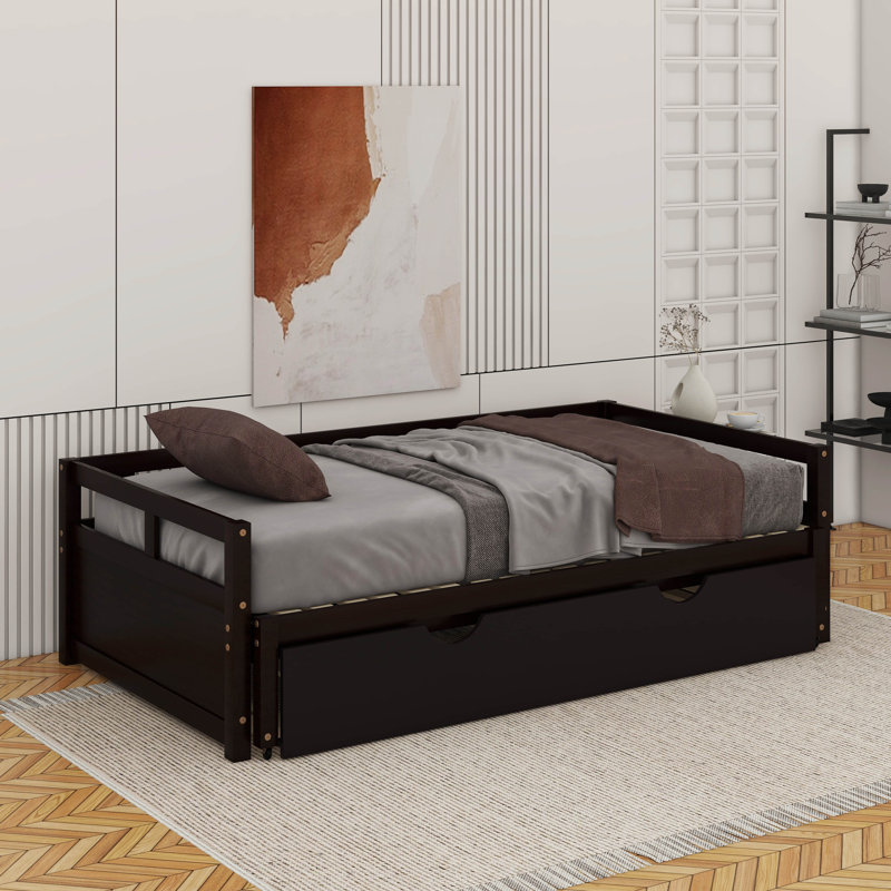 Lit de jour en bois avec couchette, Lit de jour extensible avec couchette, Espresso