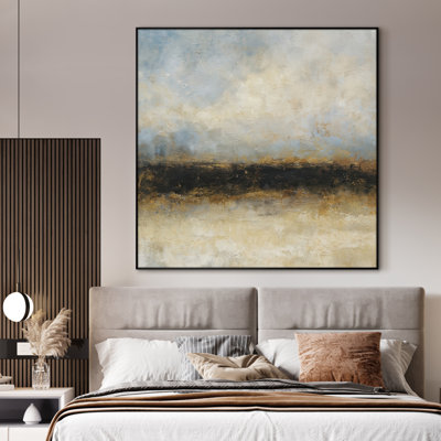 Très grande reproduction d'art sur toile - Ciel neutre et horizon foncé, décoration abstraite pour le salon ou la chambre à coucher - «Assemblage requis du cadre (cadre non fini)»