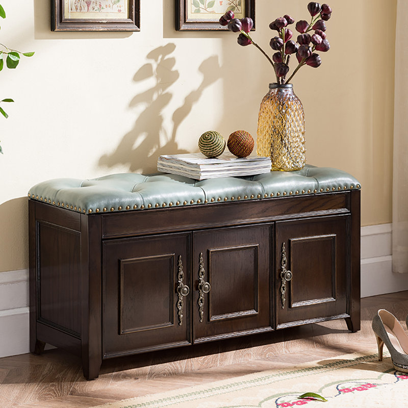 Shoe Storage Bench, Blue/Dark Walnut, 19.7" H x 39.4" W x 13.8" D