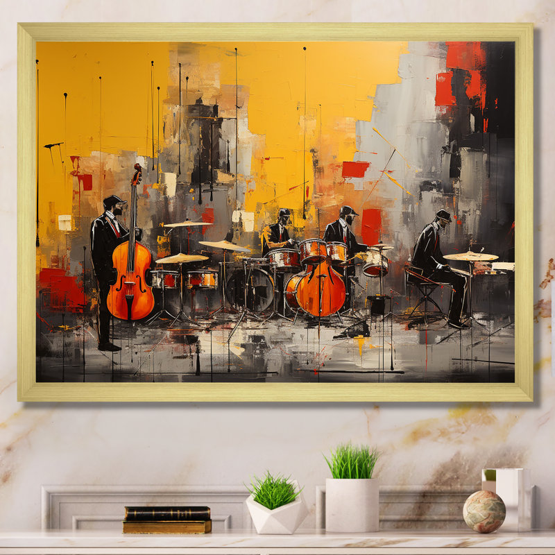 «Jazz band melody groove - Music Jazz», art mural, Cadre flottant noir, H 12 po x l 20 po x P 1 po