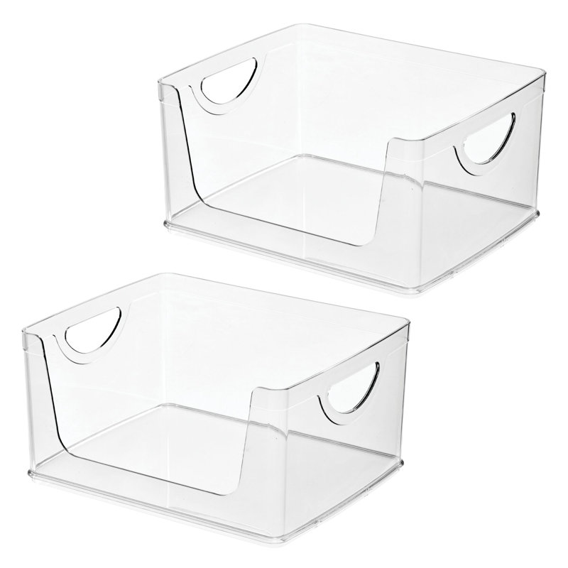 iDesign Stackable Open-Front Storage Bins with Handles for Kitchen and Pantry - Set of 2 - Clear