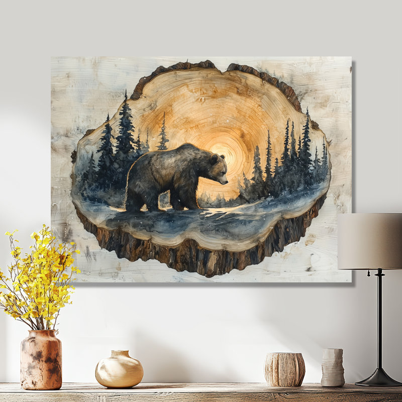 «Grizly Bear Into The Winter Landscape I», art mural ours, H 34 po x l 44 po, Toile tendue sur cadre, Ne s’applique pas