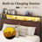 Queen Metal Platform Bed Frame with 2-Tier Storage Headboard,4 Storage Drawers, Built in Charging Station & LED, Noise-Free/No Box Spring Needed, Rustic Brown-2125506465-2125506464