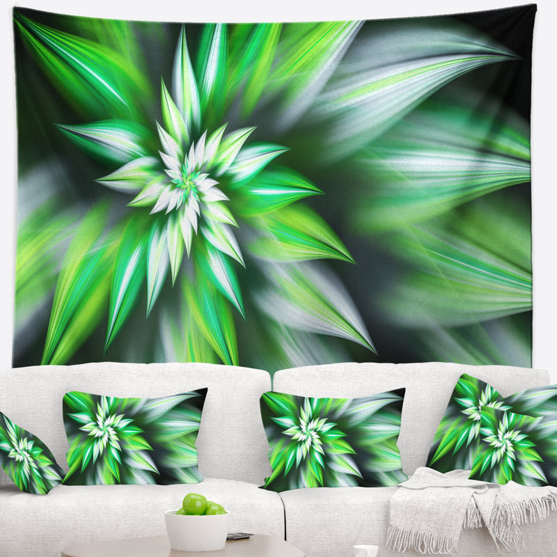 Tapisserie florale exotique verte, H 50 po x l 60 po