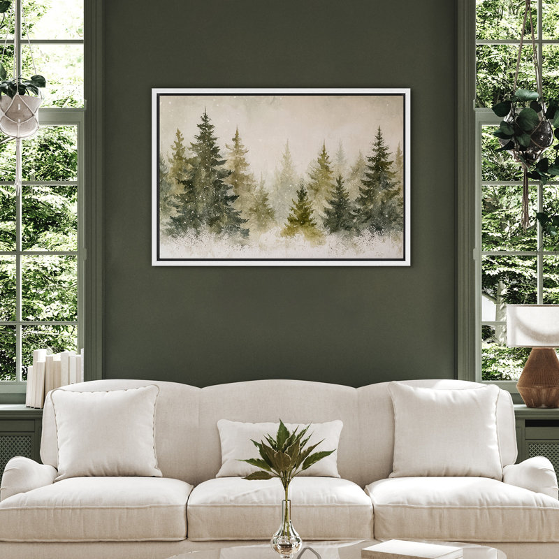 «Snowy Pine Forest Tranquil Winter Landscape Nature Decor», reproduction d'art sur toile encadrée, H 24 po x l 36 po