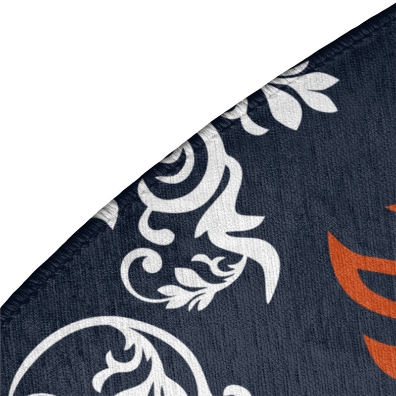 Tapis rond bleu damassé à motif baroque