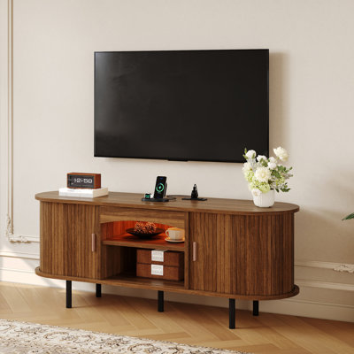 Fluted TV Stand, Modern Entertainment Center for TVs Up to 65", Media Console with Storage Doors, Shelves and Hidden Cable Management, Walnut