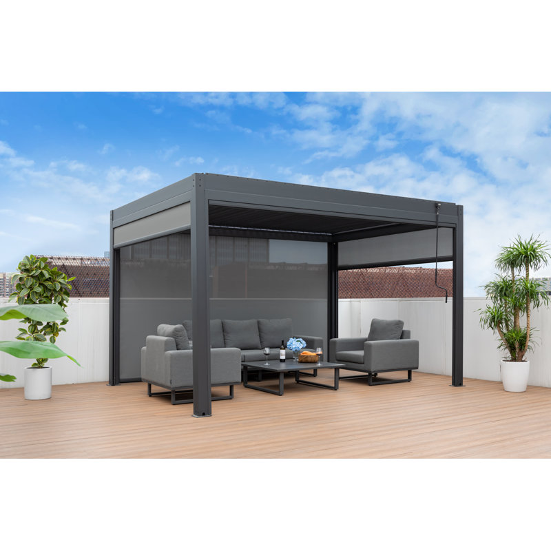 3 x 4 Aluminum Pergola with Lights and 3 Side Curtains