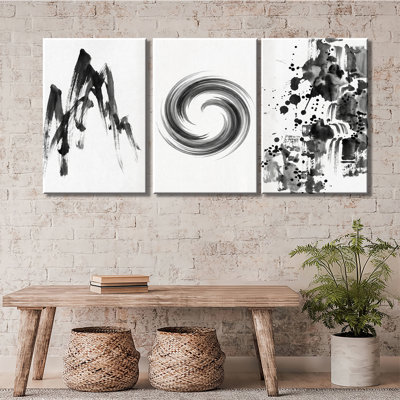  Encre abstraite montagne et tourbillon, ensemble de 3 impressions sur toile